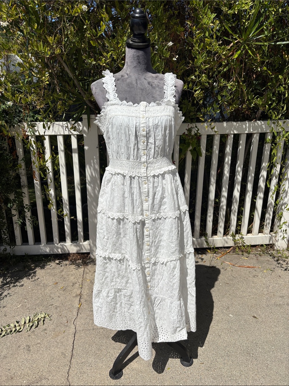 Gap by Doen Lace Tiered Maxi Dress with Button Front, size Small